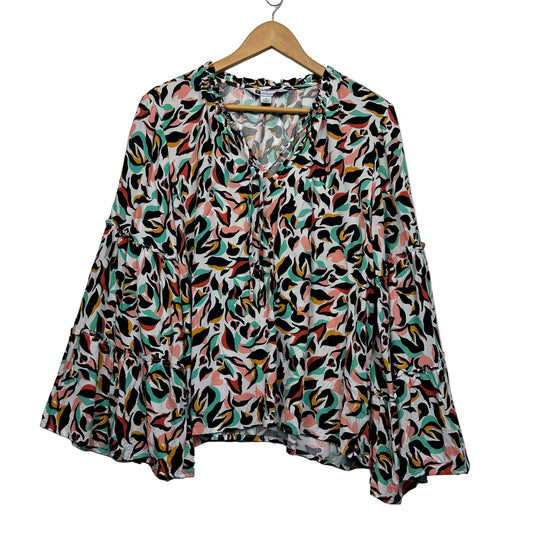 Rockmans Top Size 18 Multicoloured Long Sleeve Viscose