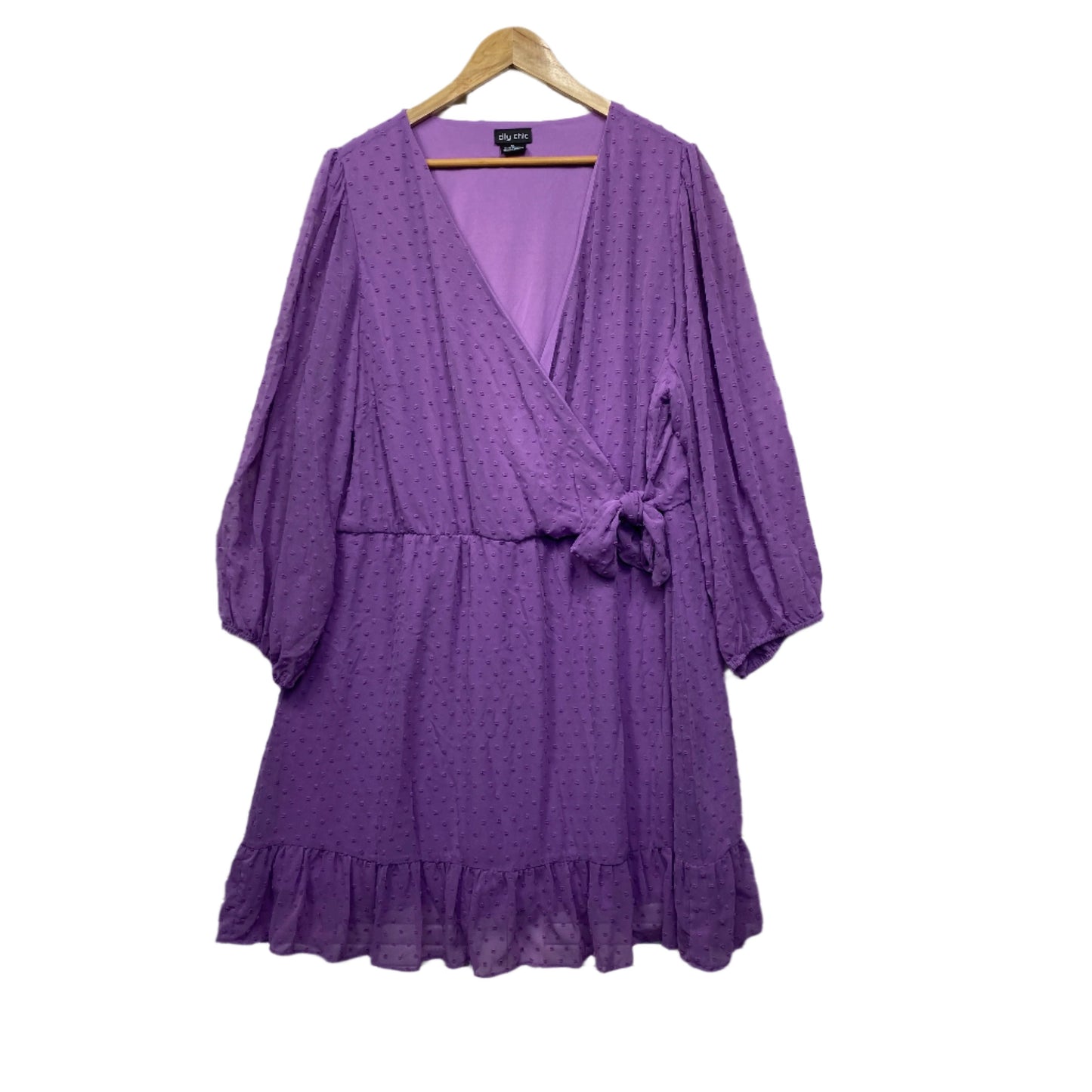 City Chic Wrap Dress Size 22 XL Purple Cocktail Long Sleeve