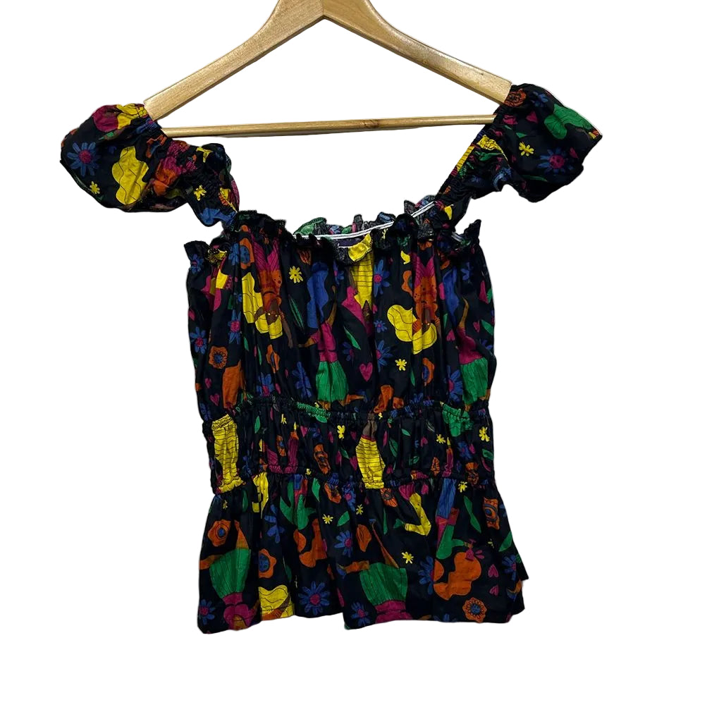 Keshet Cotton Sleeveless Ruffle Boho Blouse Top -  Size L/XL