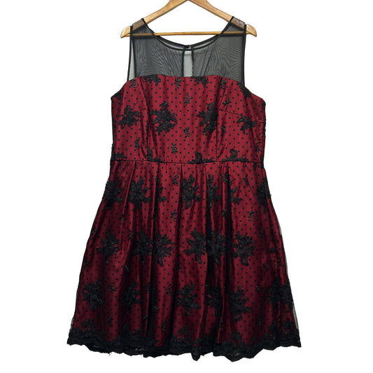City Chic Evening Dress Size 20 Large Fit & Flare Sleeveless Red Black