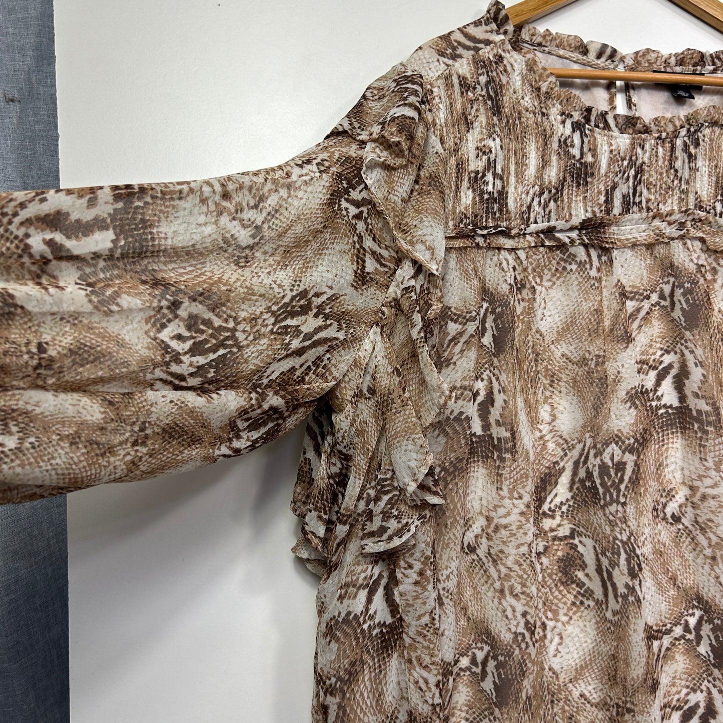 Beme Beige Snake Print Long Sleeve Blouse - Size 26