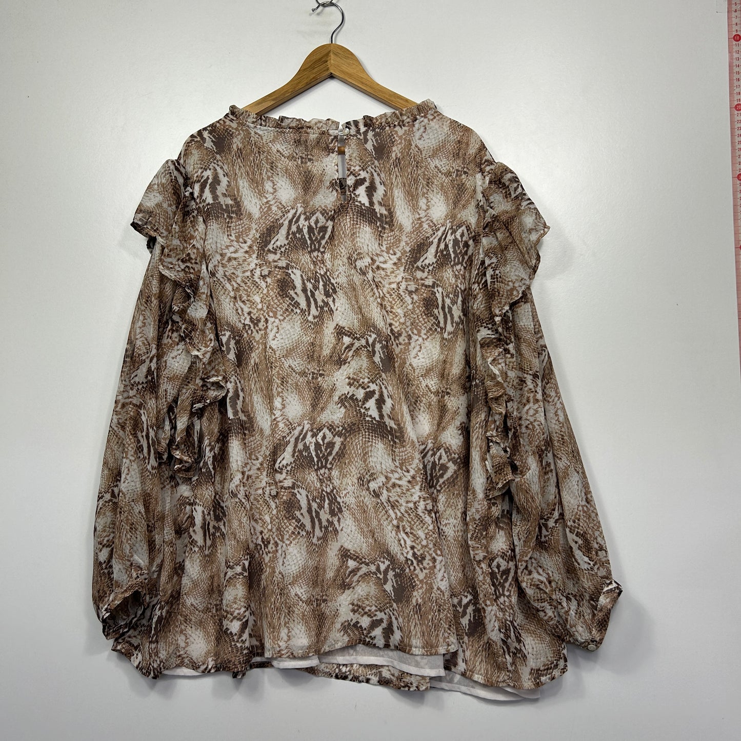Beme Beige Snake Print Long Sleeve Blouse - Size 26