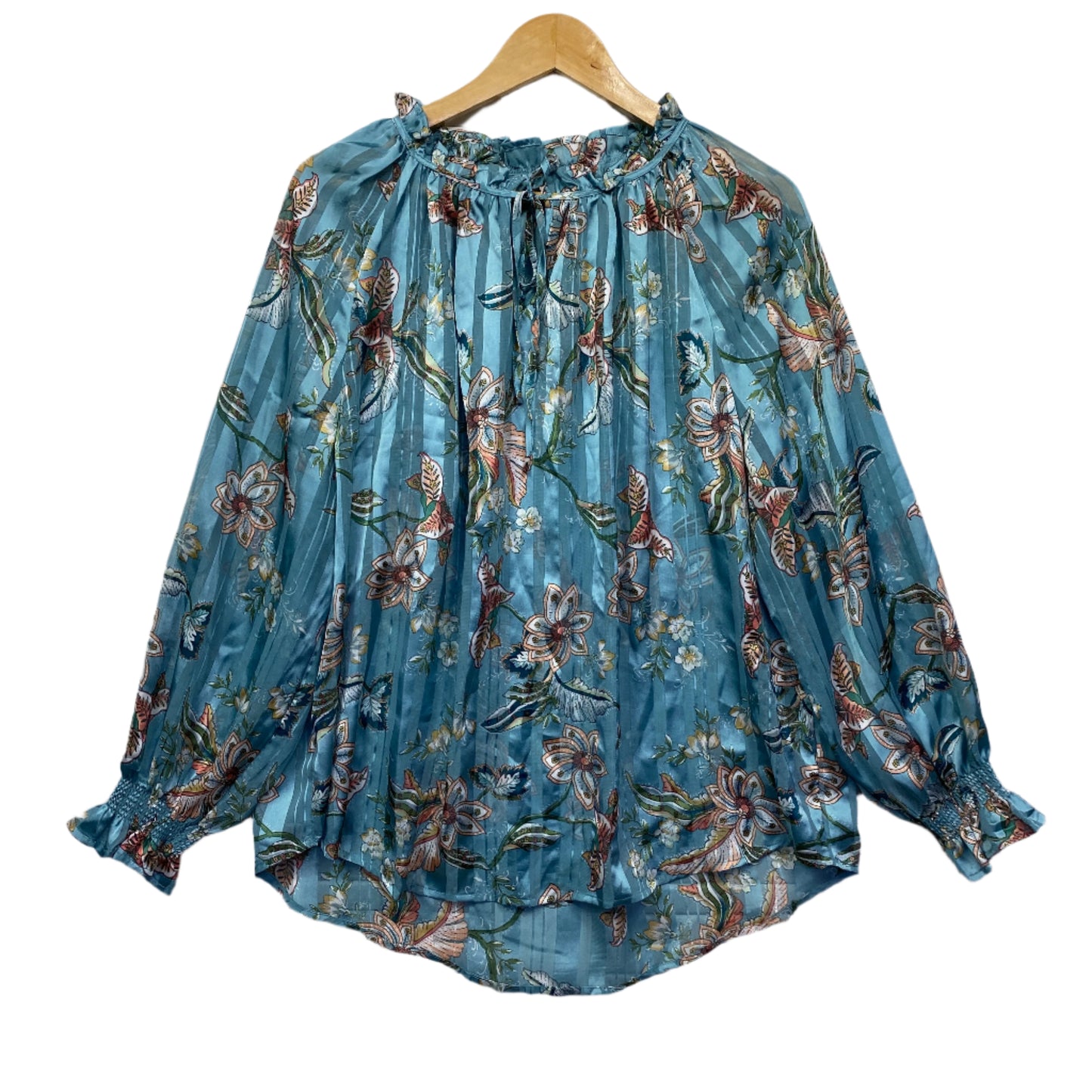 Katies Top Size 20 Blue Teal Floral Long Sleeve Sheer