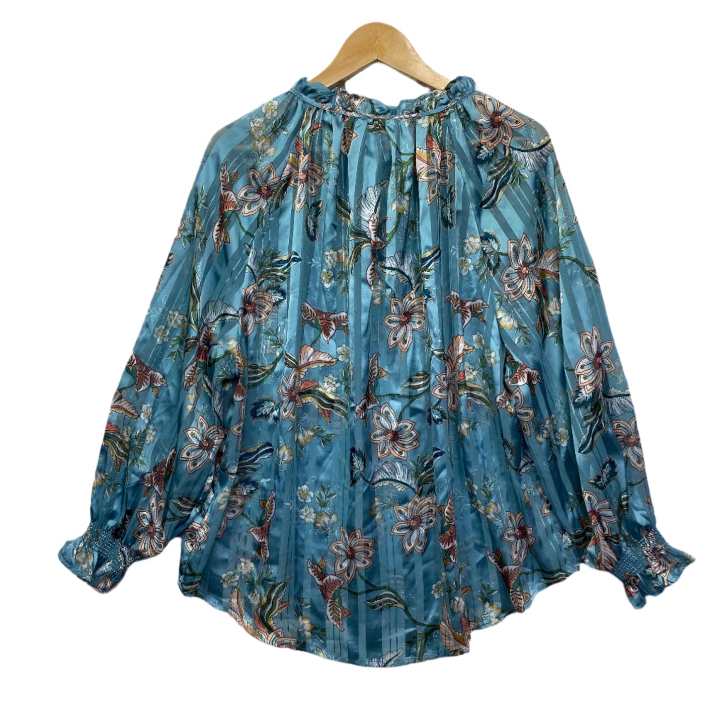 Katies Top Size 20 Blue Teal Floral Long Sleeve Sheer