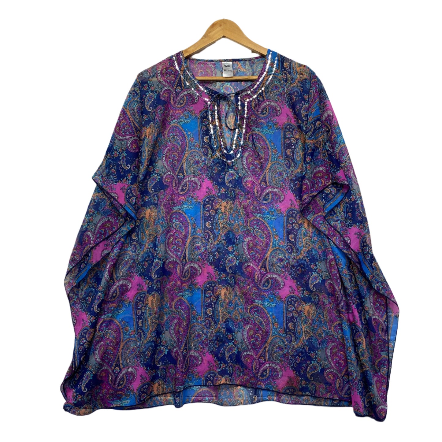 Now Kaftan Top One Size Sheer Multicoloured Paisley Print Swim Cover Up