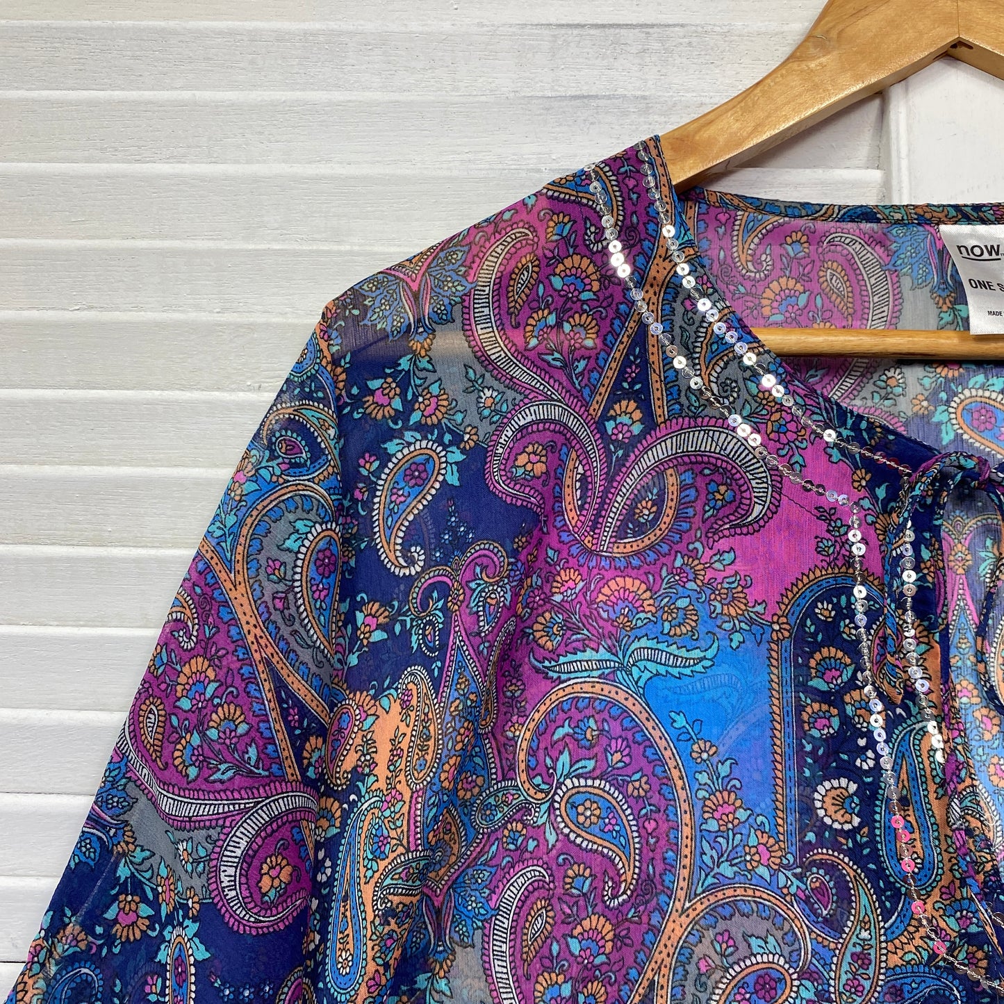 Now Kaftan Top One Size Sheer Multicoloured Paisley Print Swim Cover Up