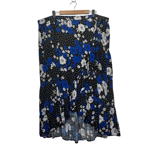 Edited Maxi Skirt Size 24 Black Floral Hi Low Hem New