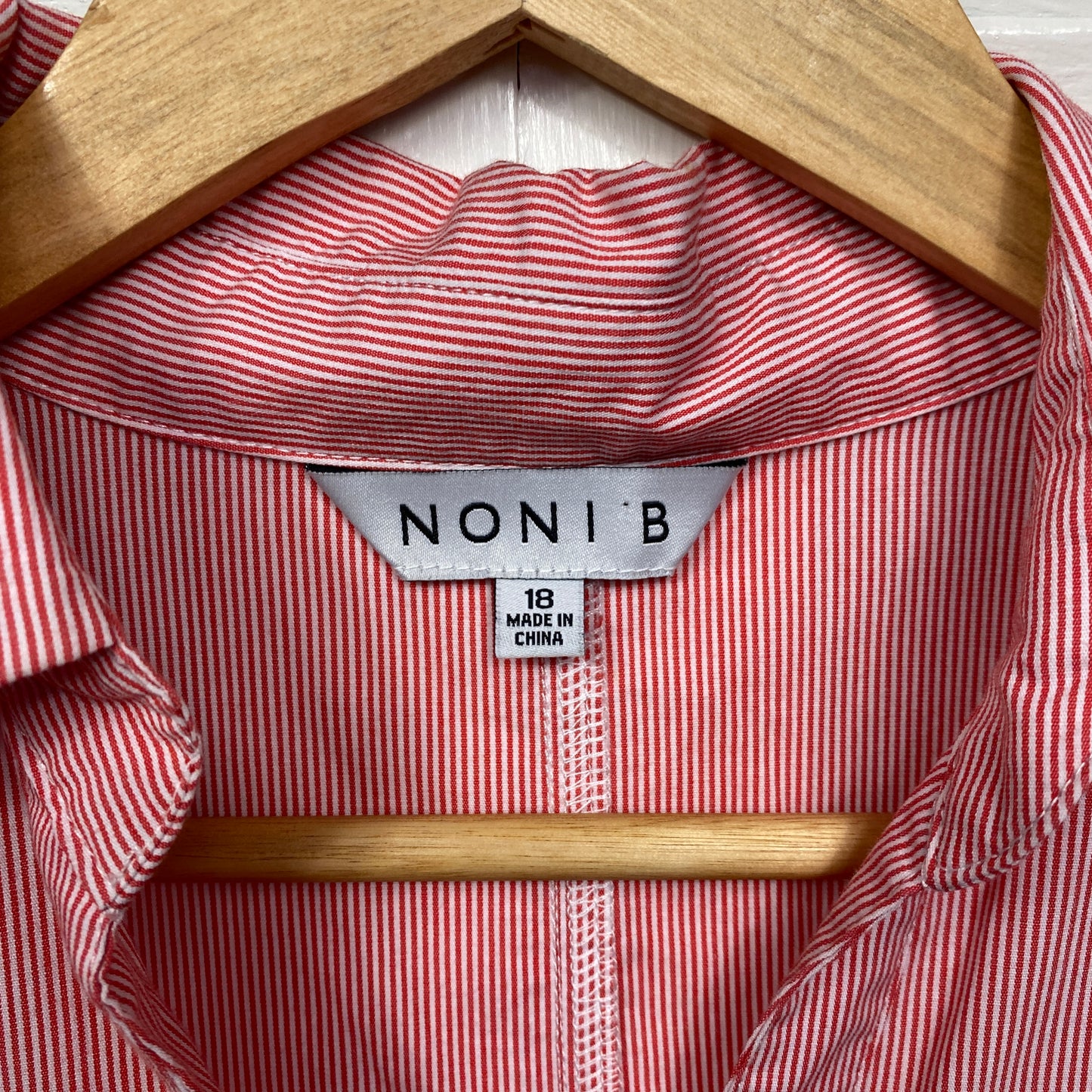 Noni B Top Size 18 Red White Striped Button Up Long Sleeve