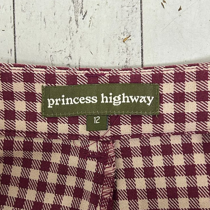 Princess Highway Burgundy Check Cotton Pants - Size 12