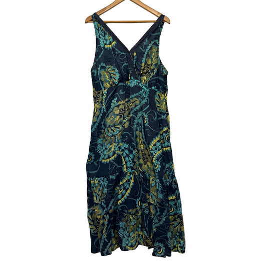 beme Maxi Dress Size 16 Sleeveless Paisley Floral Print Teal Blue