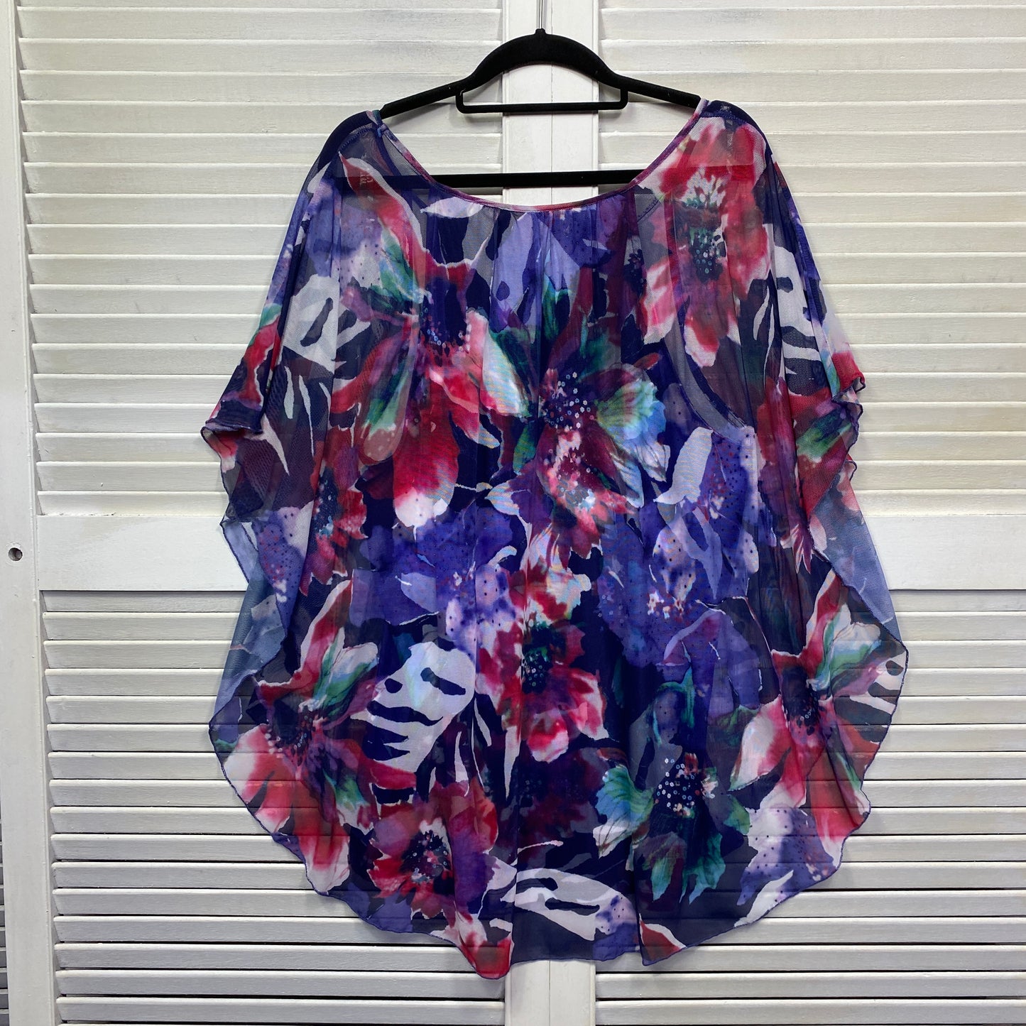 Noni B Top Size XL 16 Plus Multicoloured Floral Sheer Overlay