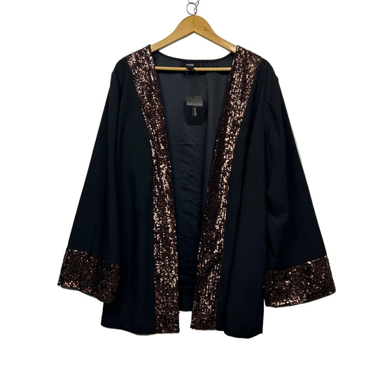 Navabi Kimono Jacket Top Size 26 Black Long Sleeve Evening Sequins New