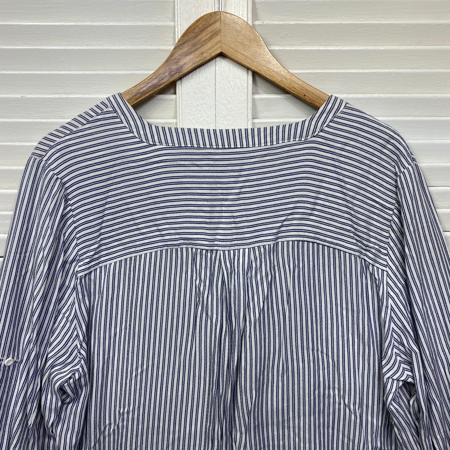 Katies Top Size 18 Blue White Striped Embroidered Viscose