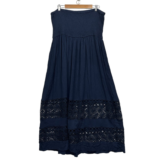 Autograph Sleeveless Maxi Dress Size 24 Navy Crochet Trim Viscose