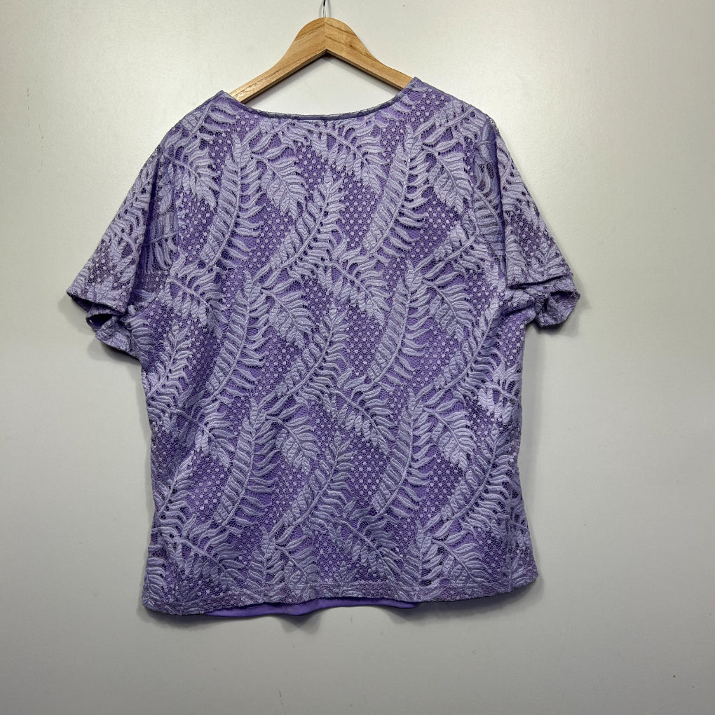 Millers Lilac Lace Overlay Short Sleeve Top - Size 22