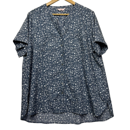 Millers Top Size 20 - 22 Blue Floral Button Up Short Sleeve