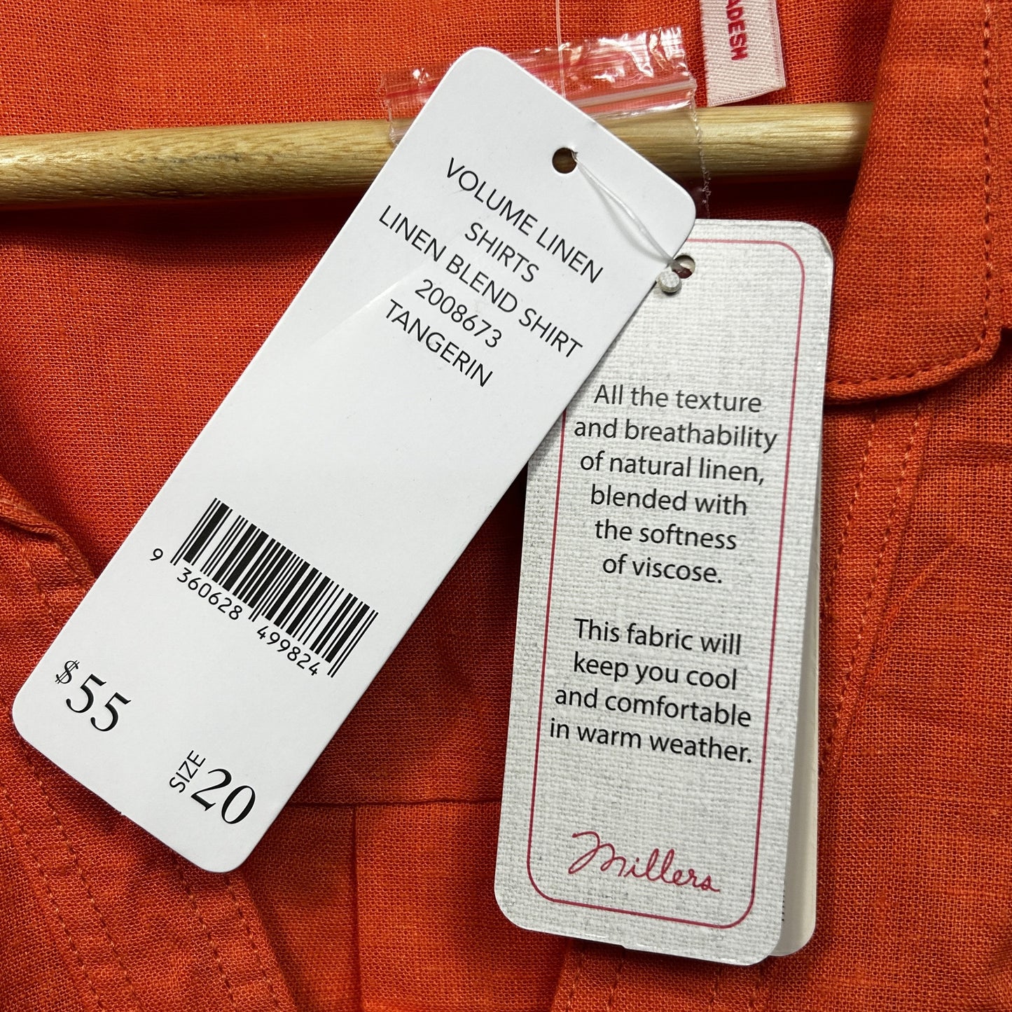 Millers Orange Linen Shirt - Size 20