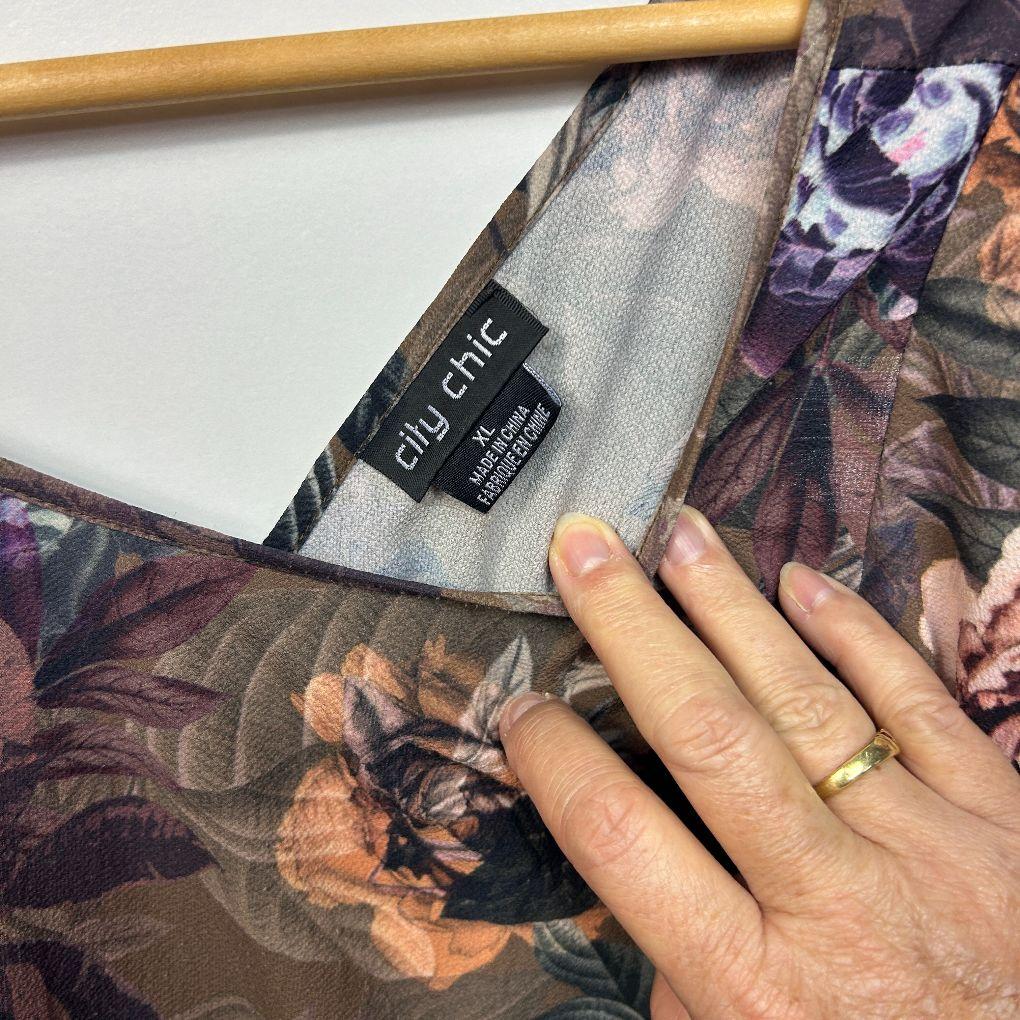 City Chic Chocolate Floral Top - Size 22/XL