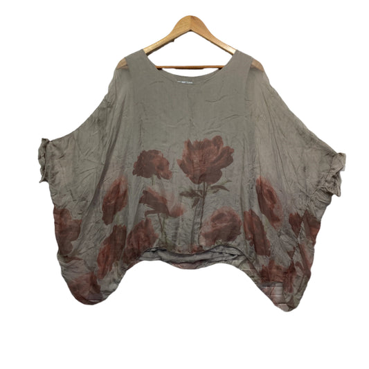 Made in Italy Silk Top Size 14 Medium Large Overlay Floral