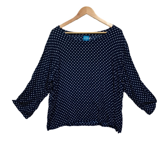 Sea of Love Top Size 14 16 XL Blue White Polka Dots Long Sleeve