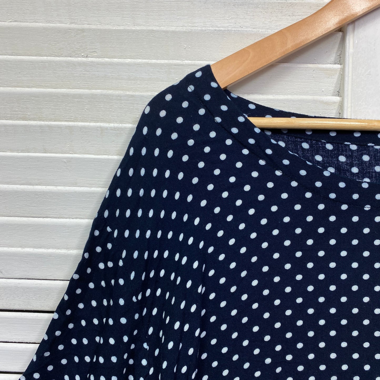 Sea of Love Top Size 14 16 XL Blue White Polka Dots Long Sleeve