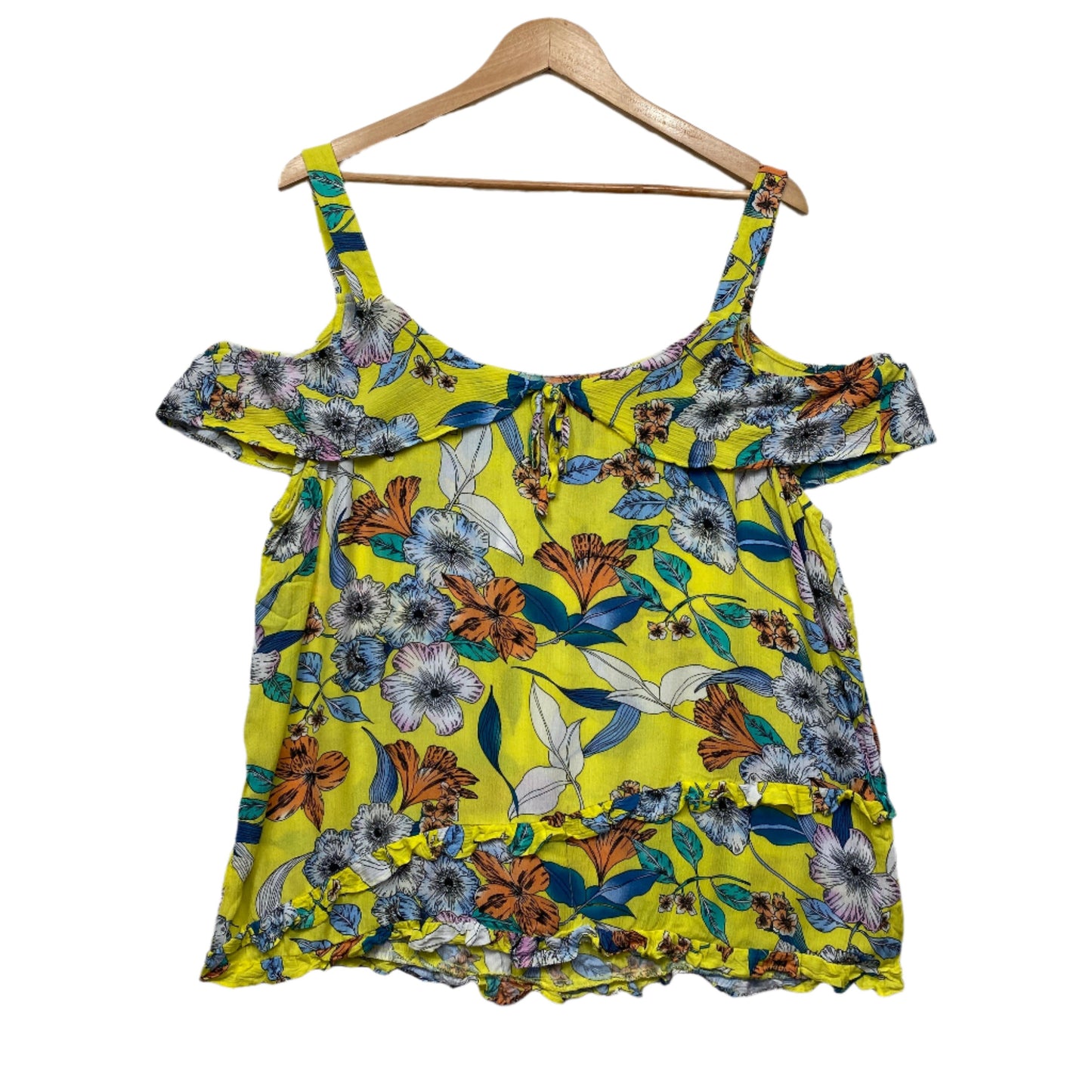 Rockmans Top Size 18 Yellow Floral Cold Shoulder Sleeve New