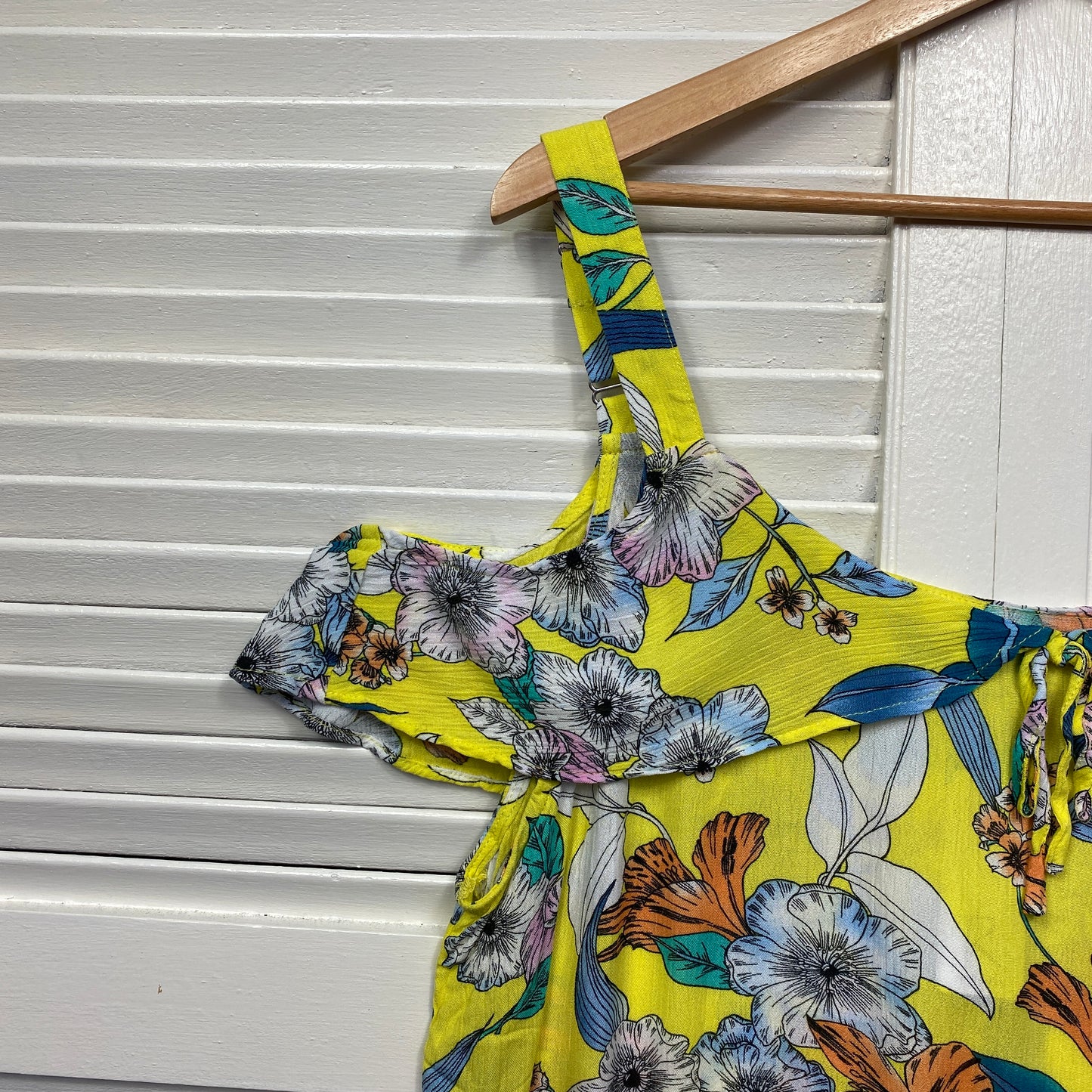 Rockmans Top Size 18 Yellow Floral Cold Shoulder Sleeve New