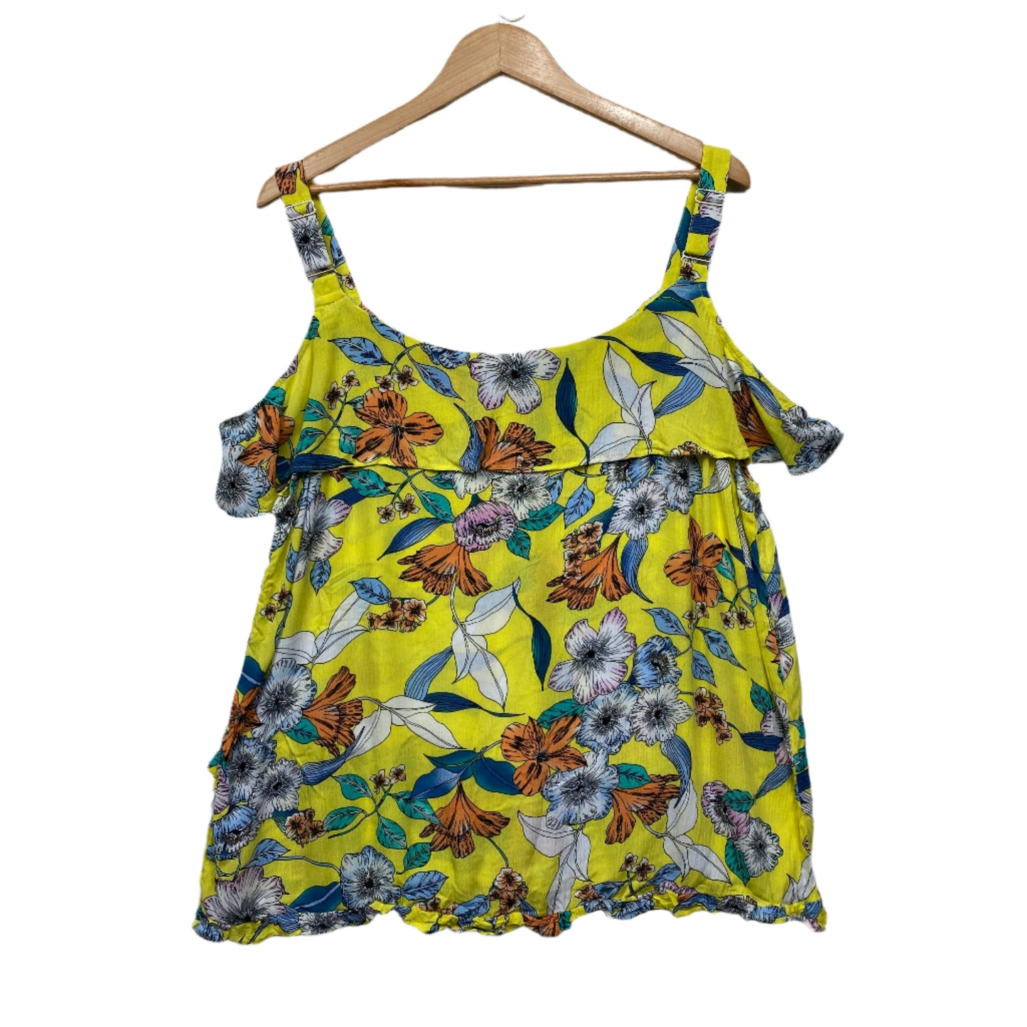 Rockmans Top Size 18 Yellow Floral Cold Shoulder Sleeve New