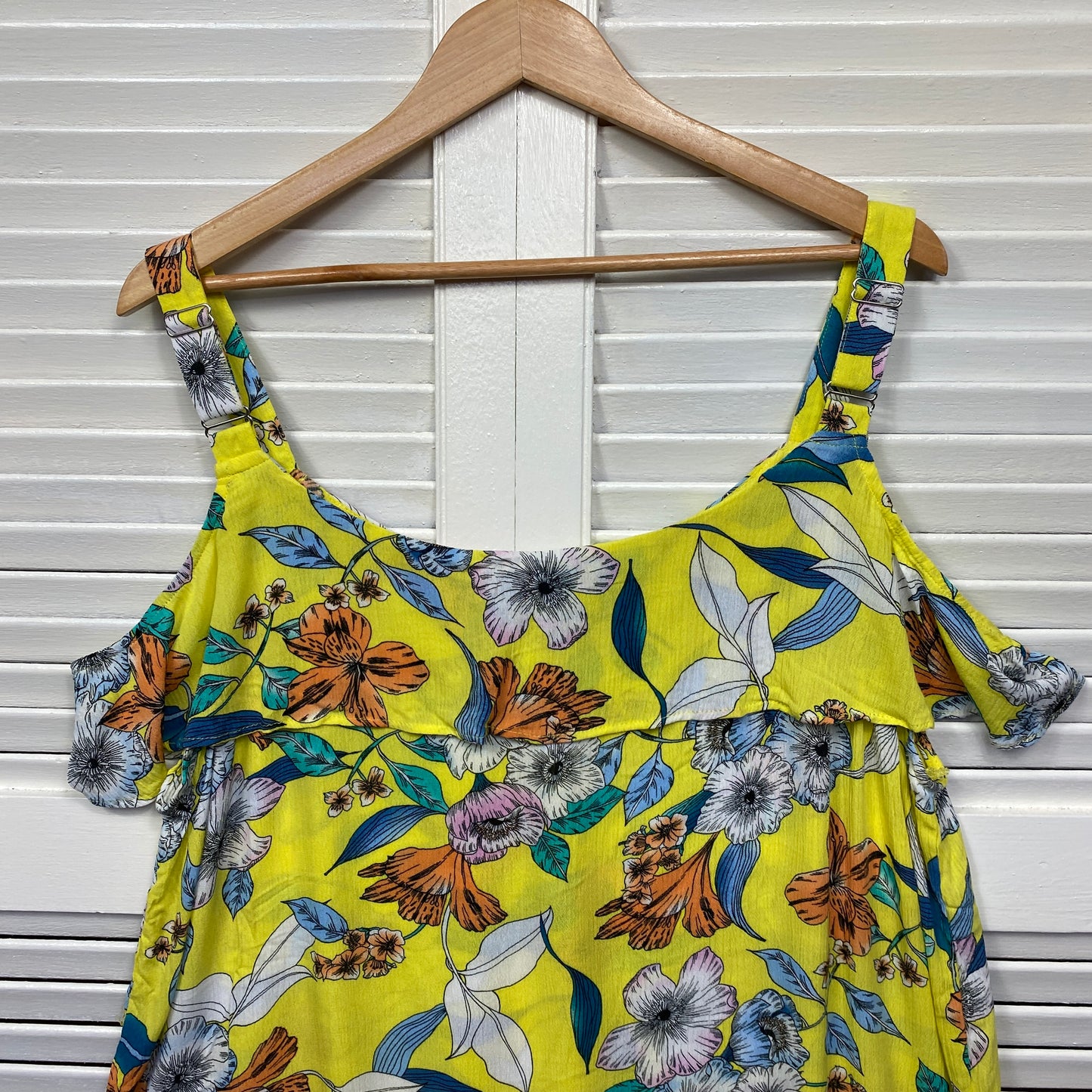 Rockmans Top Size 18 Yellow Floral Cold Shoulder Sleeve New