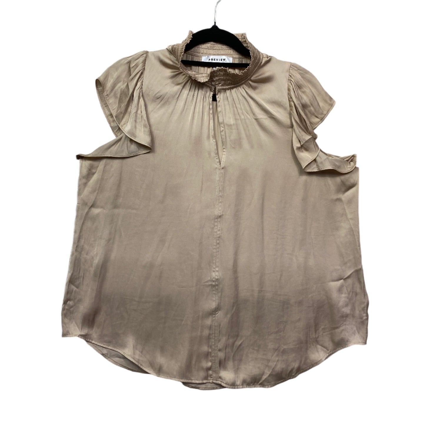 Preview Top Size 14 Beige Shiny Flutter Sleeve High Neck