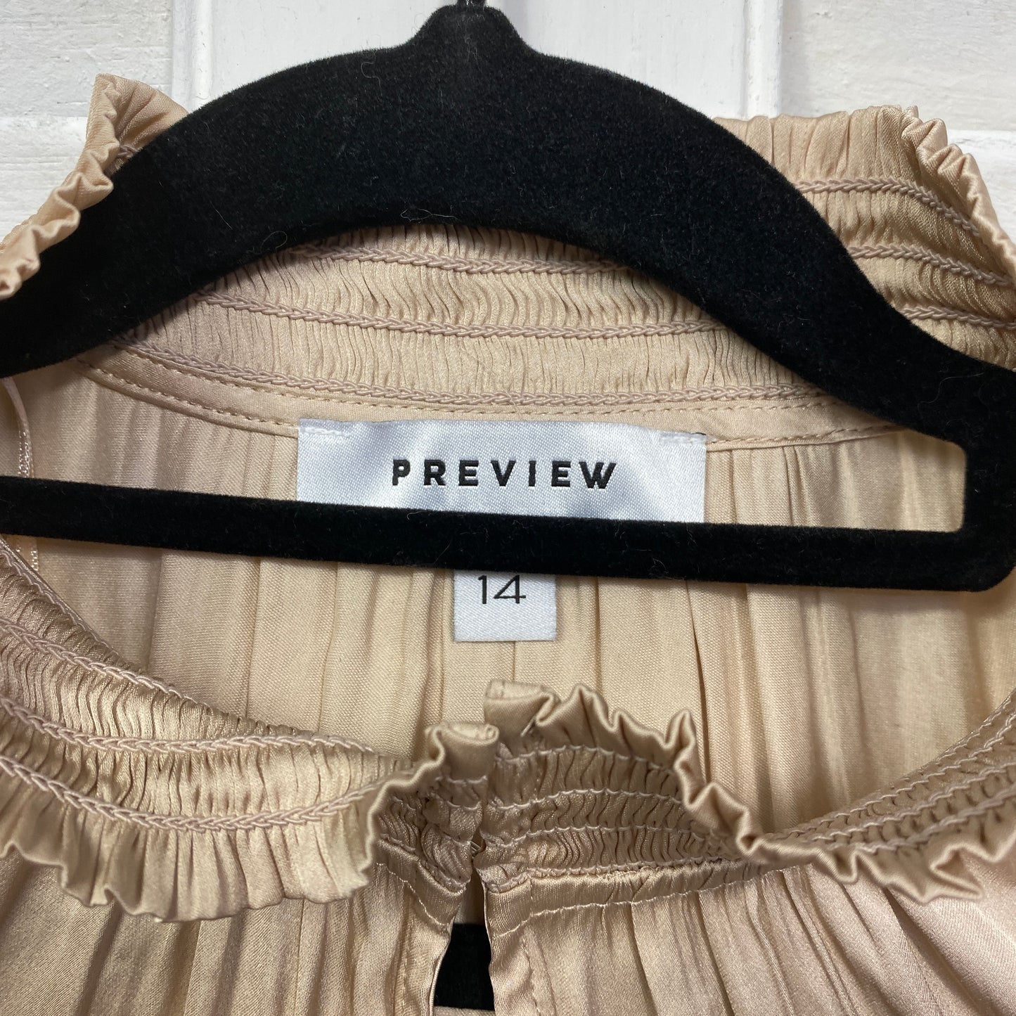 Preview Top Size 14 Beige Shiny Flutter Sleeve High Neck