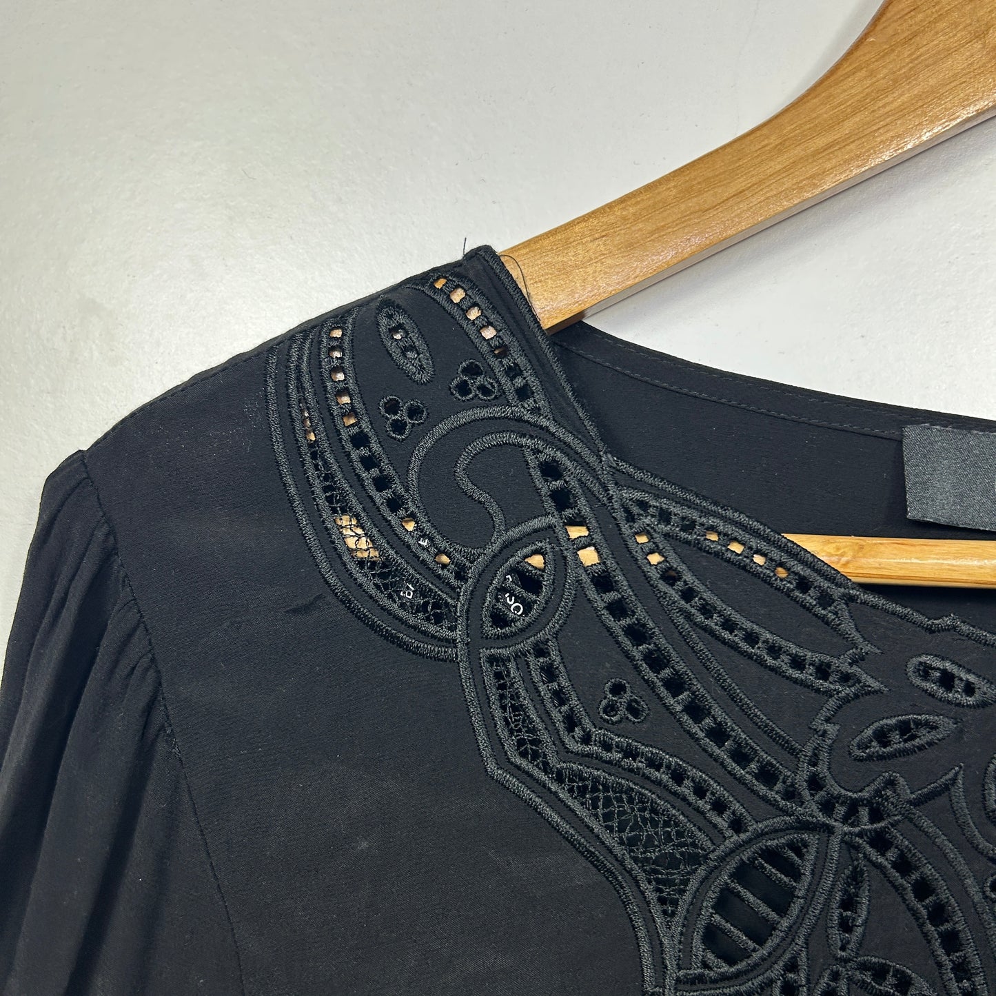 Basque Black Embroidered Top - Size 18