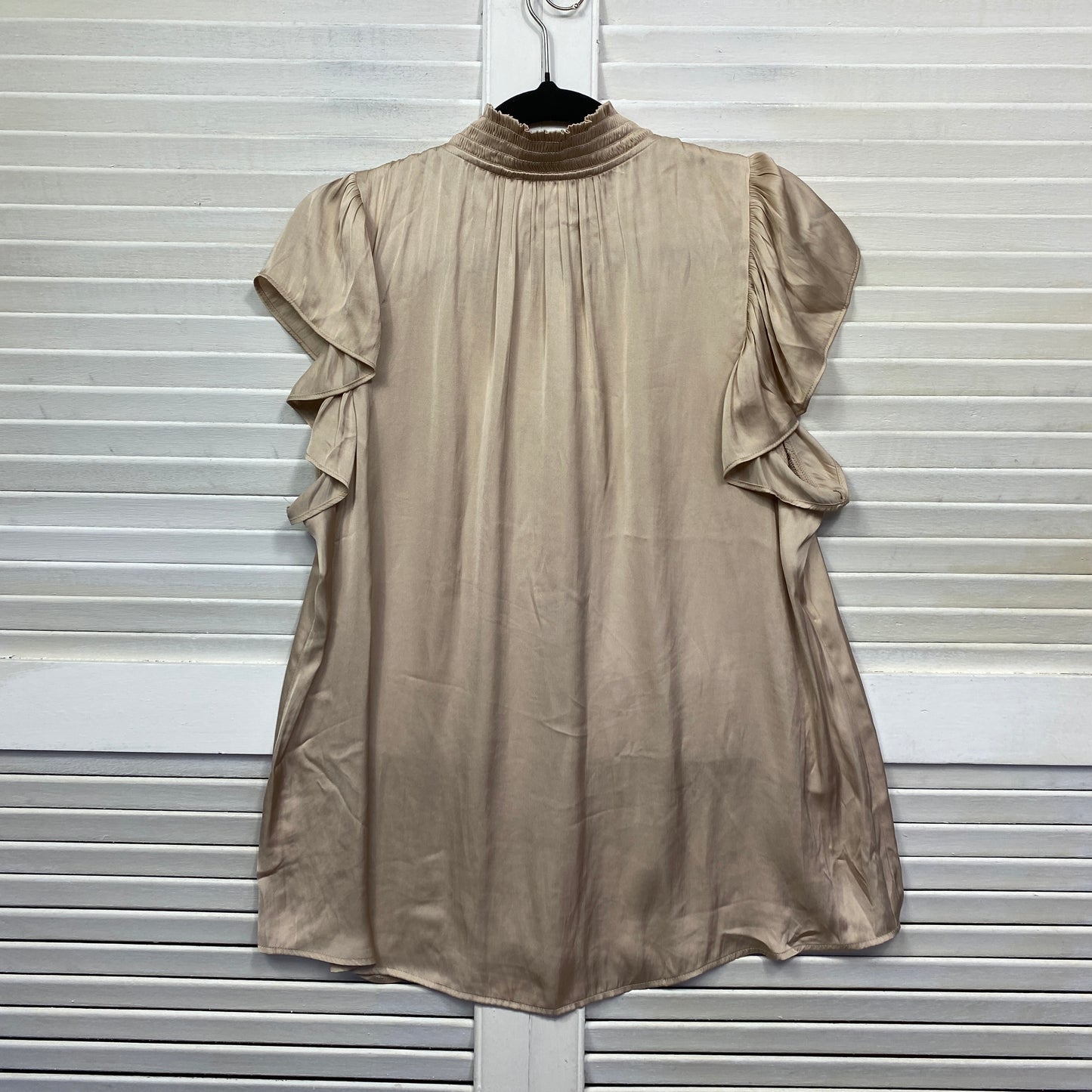 Preview Top Size 14 Beige Shiny Flutter Sleeve High Neck