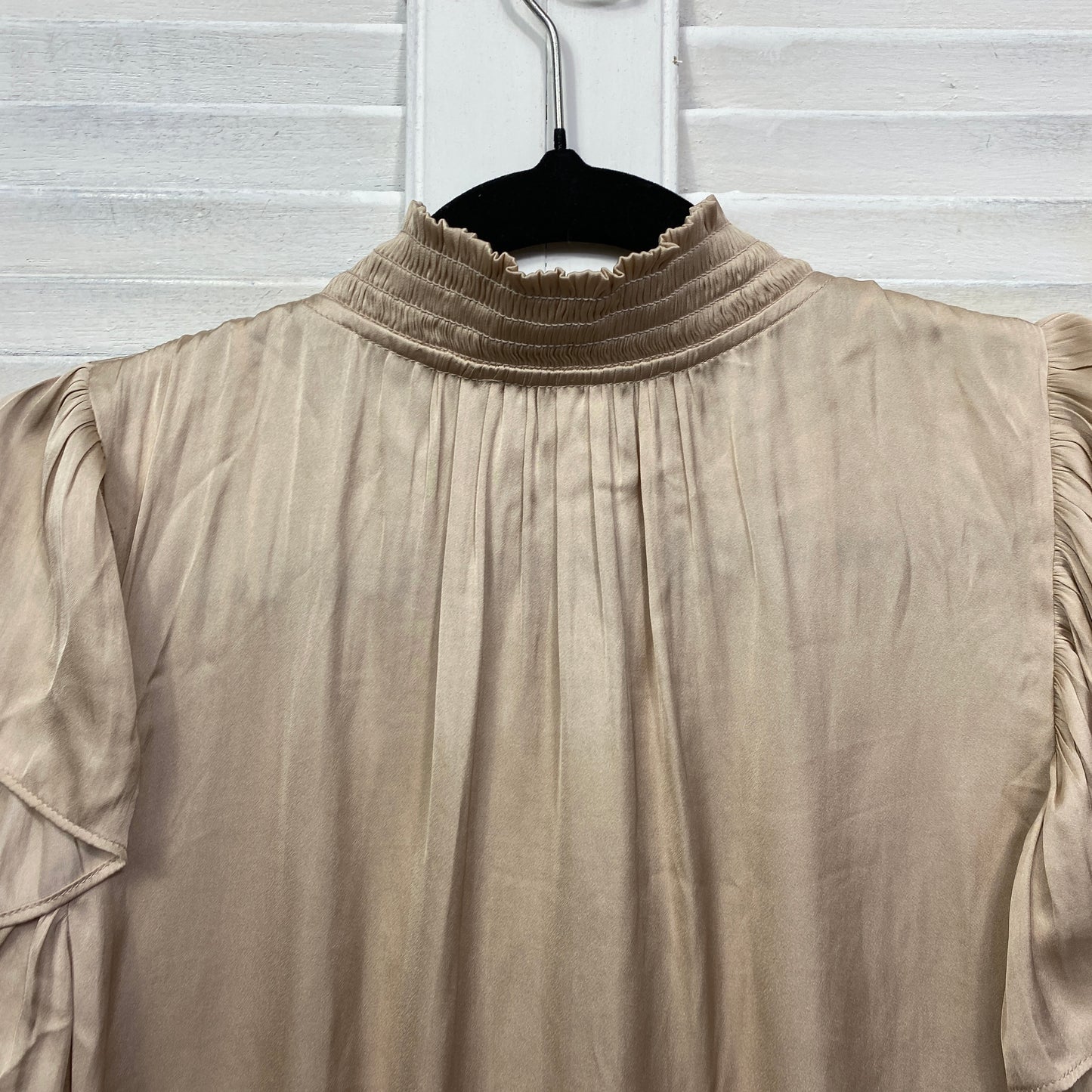 Preview Top Size 14 Beige Shiny Flutter Sleeve High Neck