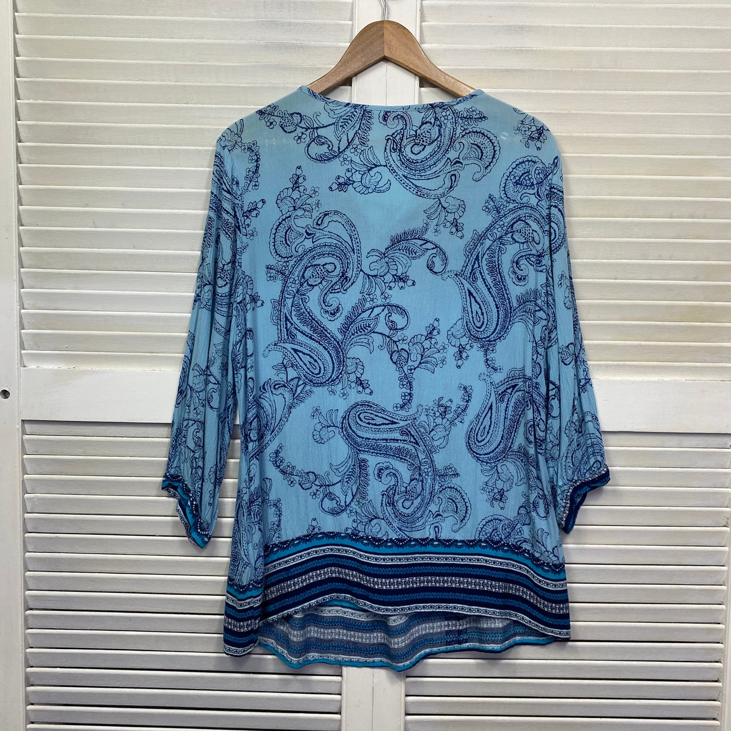 Millers Top Size 16 18 Plus Blue Paisley Print Long Sleeve Tasselled Beaded