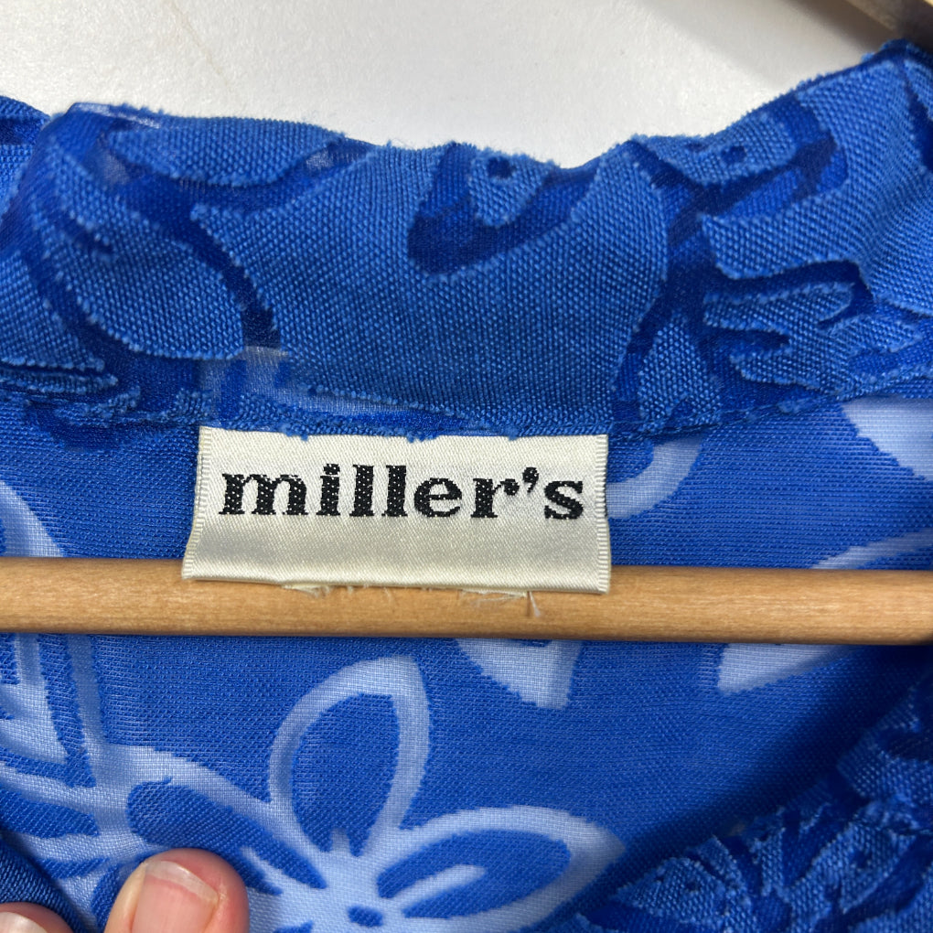 Millers Royal Blue Burnout Floral Sheer Shirt - Size 14/16