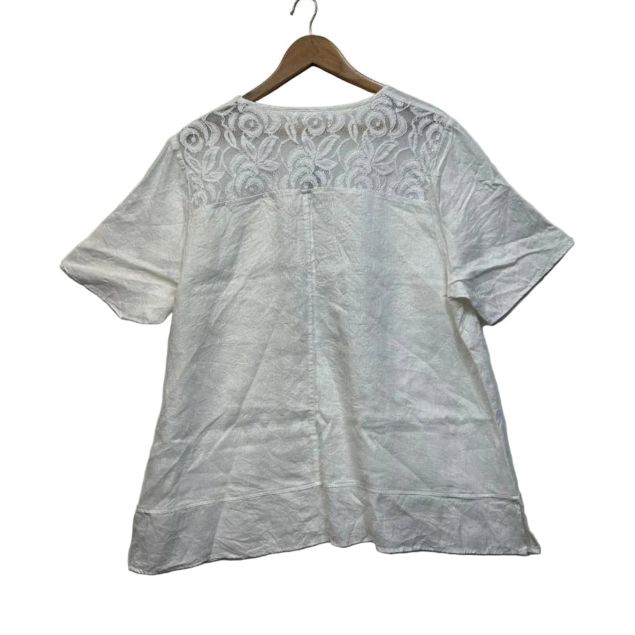 Taking Shape White Sequin Linen Top - Size 20