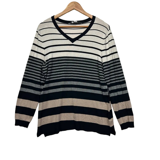 Rockmans Striped Long Sleeve V-Neck Knit Top - Size XL