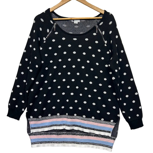 Rockmans Black and White Polka Dot Knit Jumper - Size XL