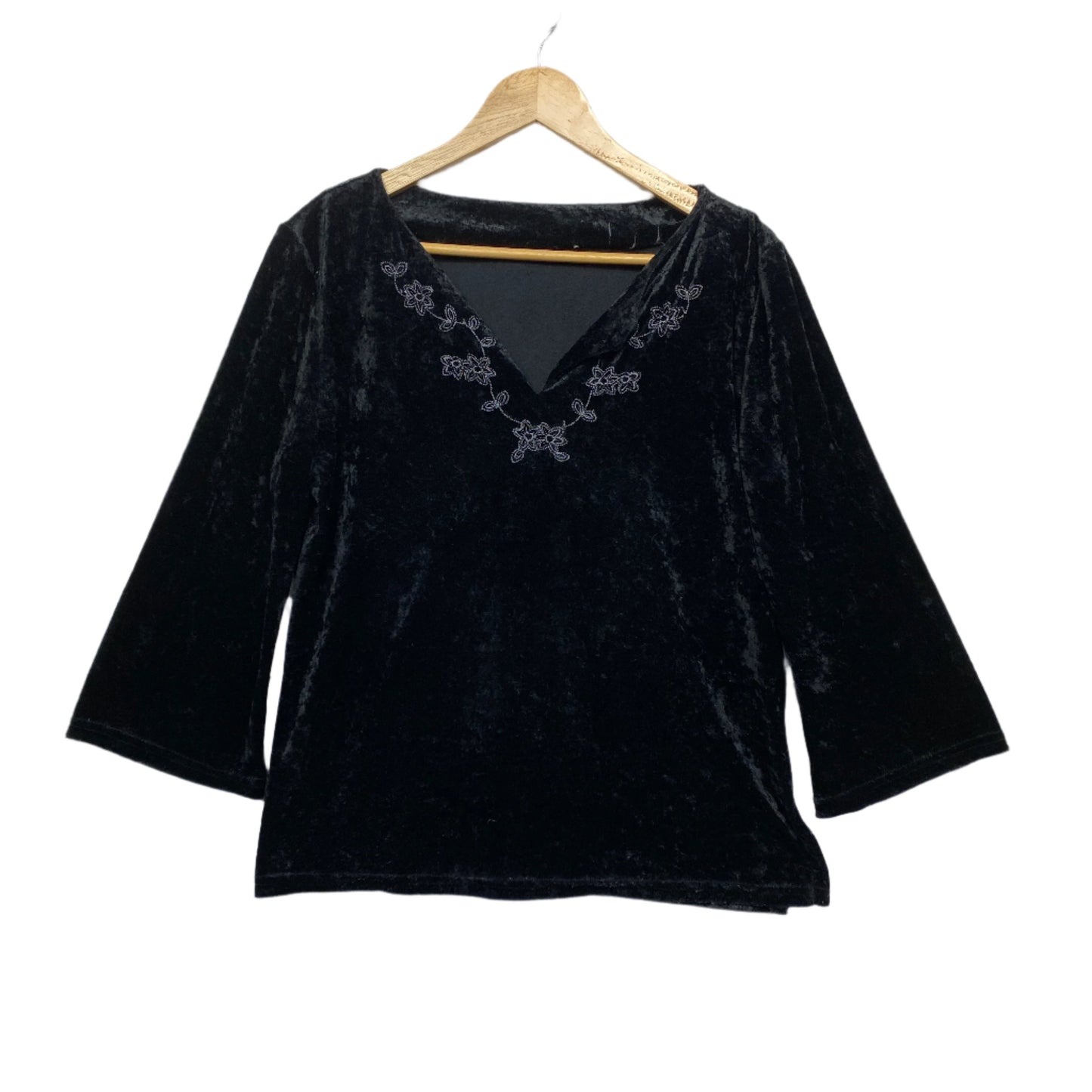 Vintage Velvet Top Size Medium/Large Black Long Sleeve Embroidered Whimsigoth