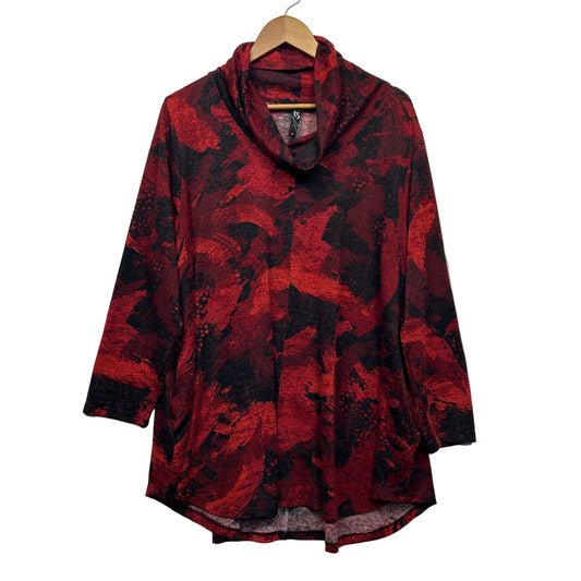 Taking Shape Tunic Top Size 18 Medium Plus Long Sleeve Red Black