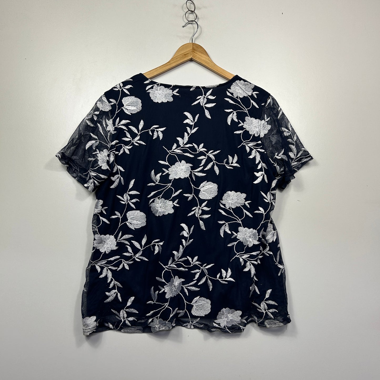 Millers Navy Embroidered Floral Top - Size 18