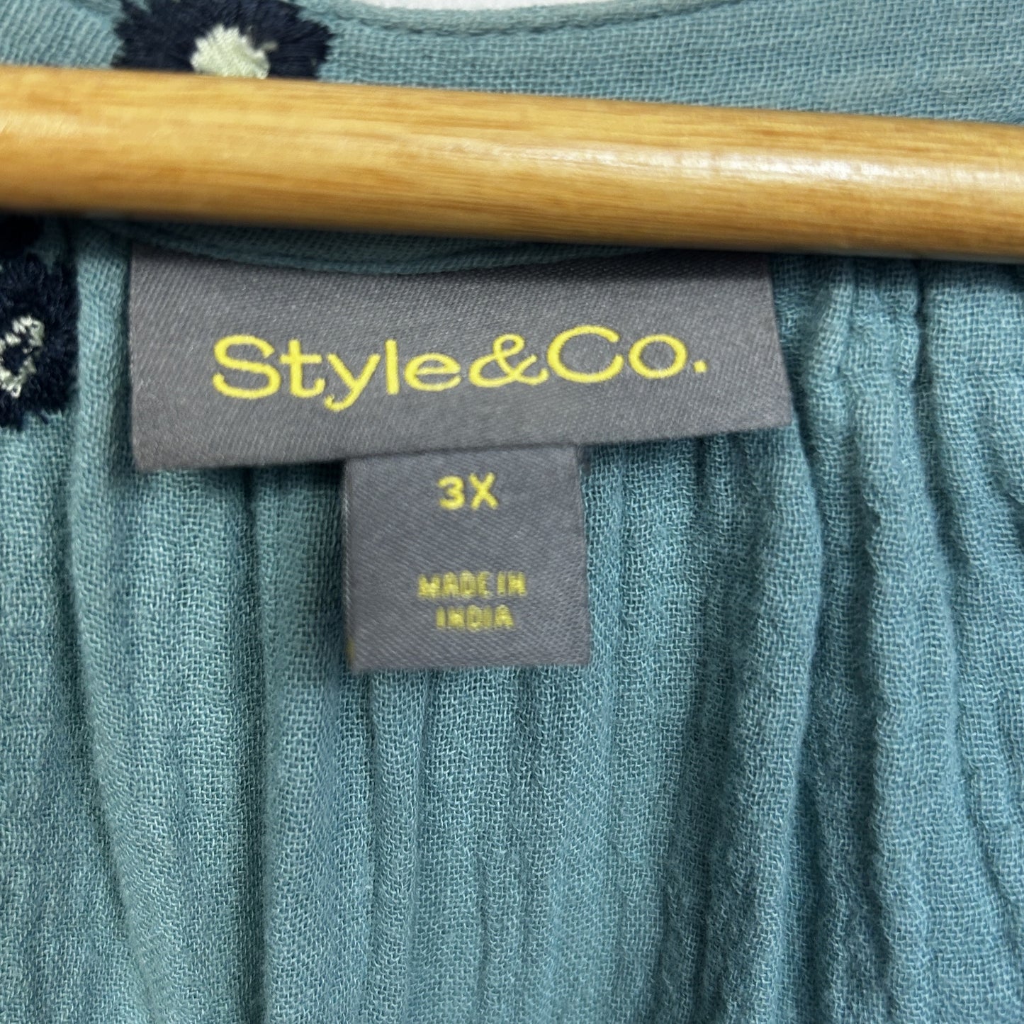 Style&Co Teal Boho Cotton Top - Size 3X