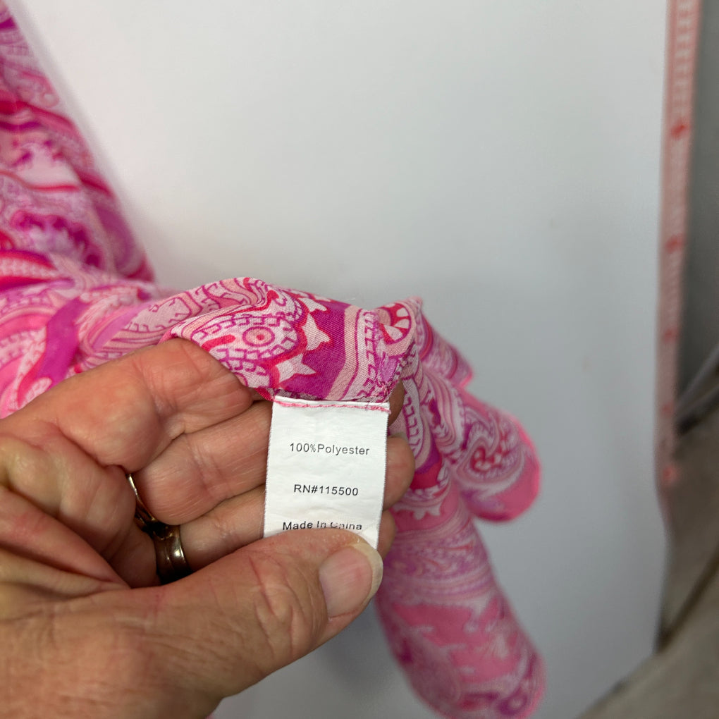 Pink Paisley Print V-Neck Kaftan - One Size