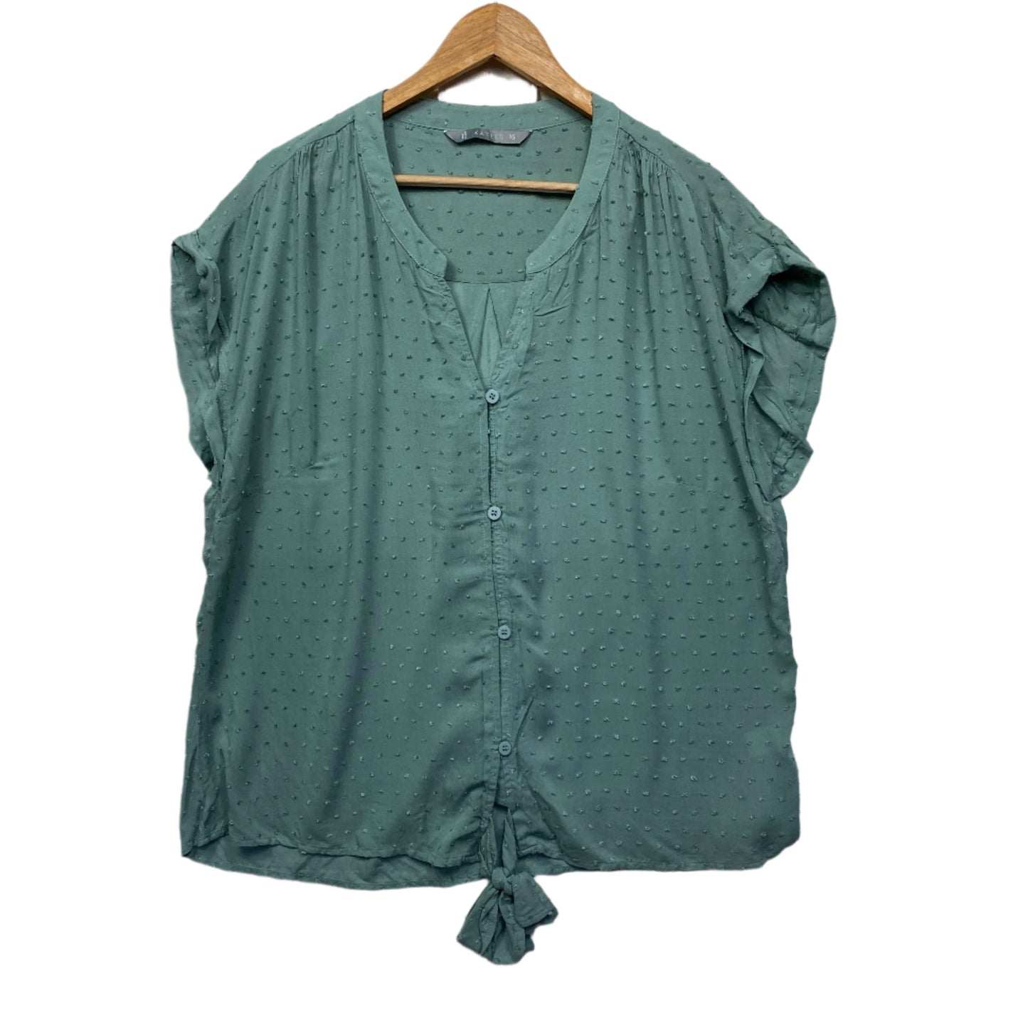 Katies Top Size 16 Green Short Sleeve Button Up