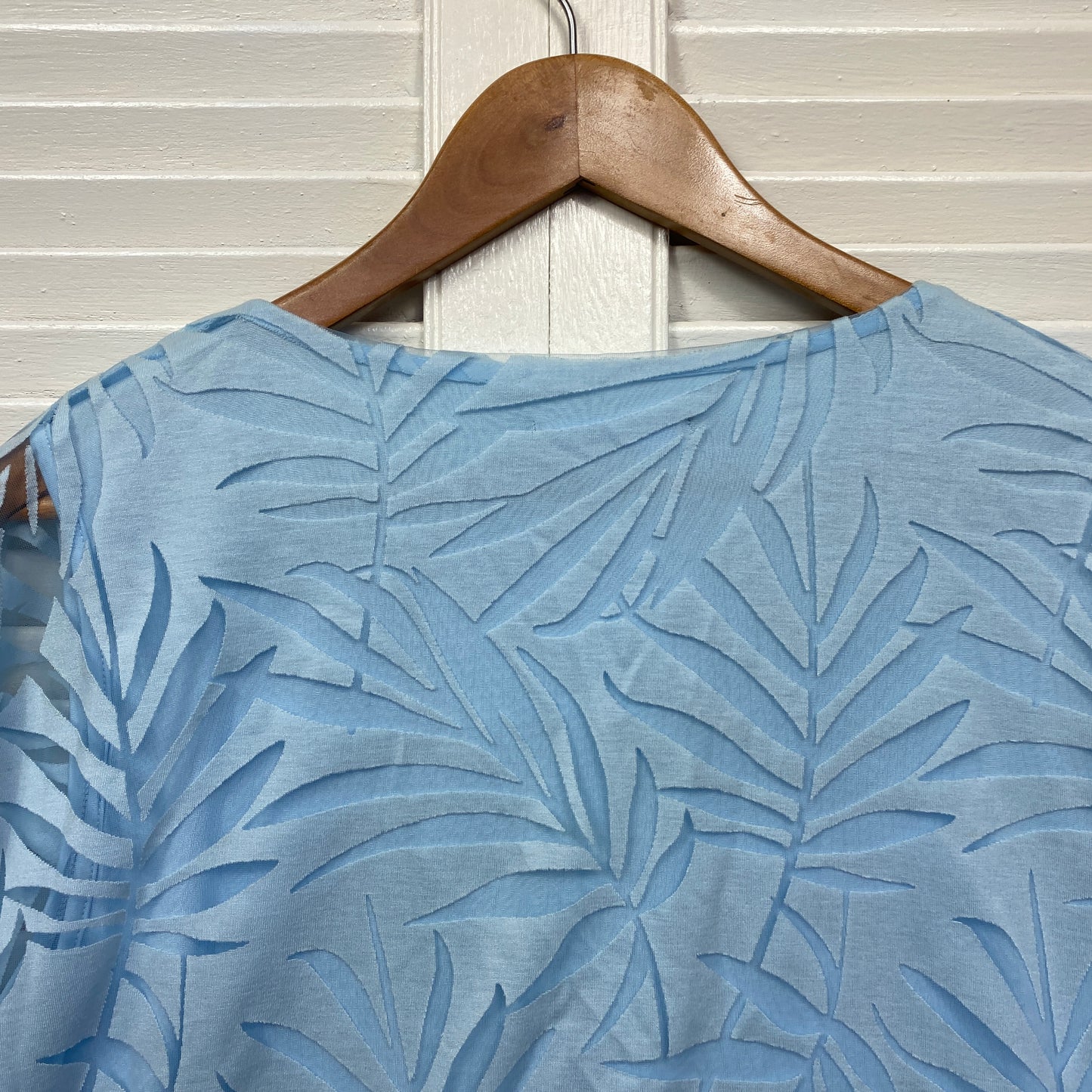 Katies Top Size 14 Large Blue Sheer Overlay Short Sleeve