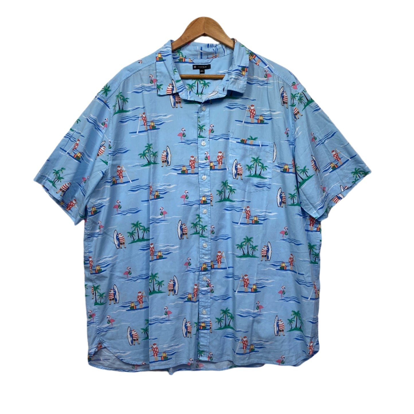 Christmas Shirt Mens Size 4XL Short Sleeve Santa Surfing