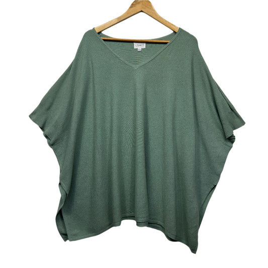Cali & Co Kaftan Top Jumper Knit Size Large XL 14 16 Green Ribbed
