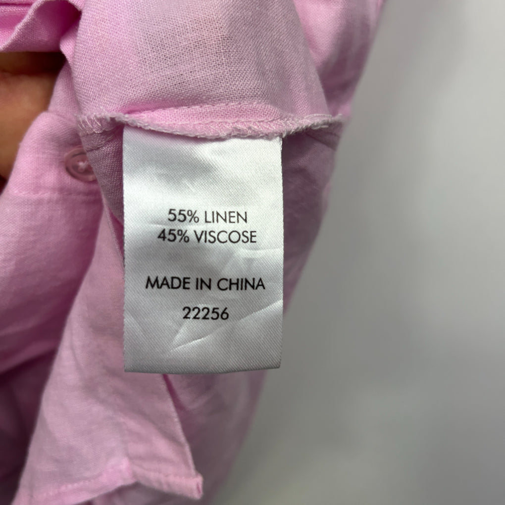 Suzanne Grae Linen Pink Short Sleeve Button-Up Shirt - Size 14