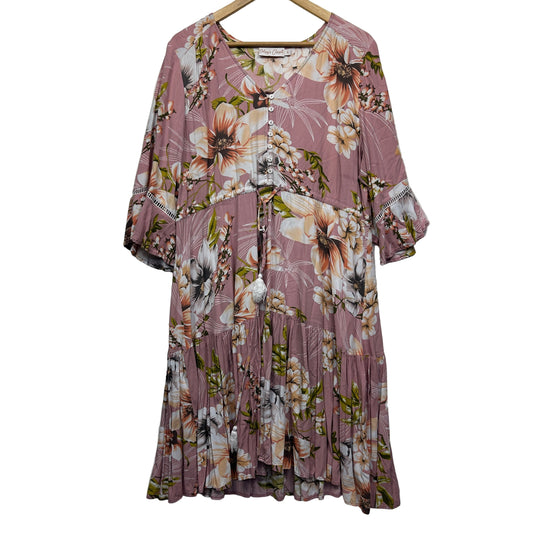 Daisy's Closet Dress Size 18 Pink Floral High Waist Viscose
